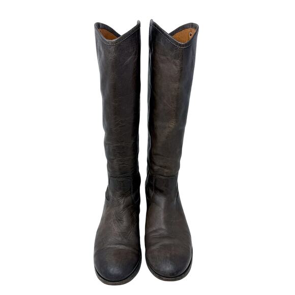 Frye Taupe Leather Melissa Button Riding Boots Size 7.5 Pull On Made in Mexico - Picture 2 of 10